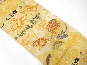 アンティーク　鼓に桧扇・花・宝尽くし模様織り出し全通袋帯（材料）